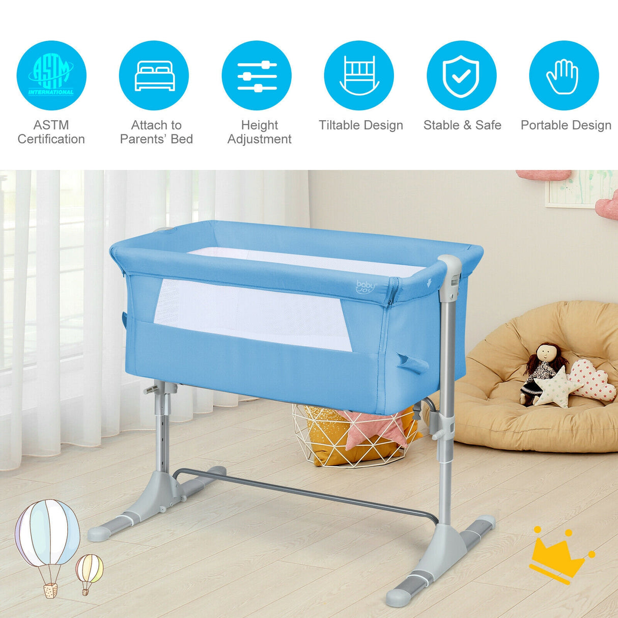Travel Portable Baby Bed Side Sleeper  Bassinet Crib with Carrying Bag