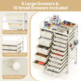 15-Drawer Rolling Storage Cart with Metal Tabletop and Pegboard