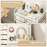 15-Drawer Rolling Storage Cart with Metal Tabletop and Pegboard