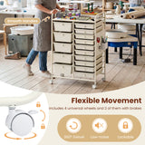 15-Drawer Rolling Storage Cart with Metal Tabletop and Pegboard