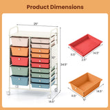 15-Drawer Rolling Storage Cart with Metal Tabletop and Pegboard