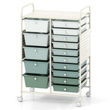 15-Drawer Rolling Storage Cart with Metal Tabletop and Pegboard