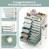 15-Drawer Rolling Storage Cart with Metal Tabletop and Pegboard