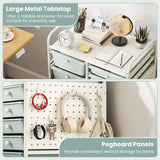 15-Drawer Rolling Storage Cart with Metal Tabletop and Pegboard