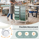 15-Drawer Rolling Storage Cart with Metal Tabletop and Pegboard
