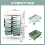 15-Drawer Rolling Storage Cart with Metal Tabletop and Pegboard