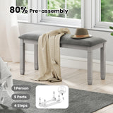 Upholstered Bedroom Bench with Padded Seat and Solid Wood Legs-Gray