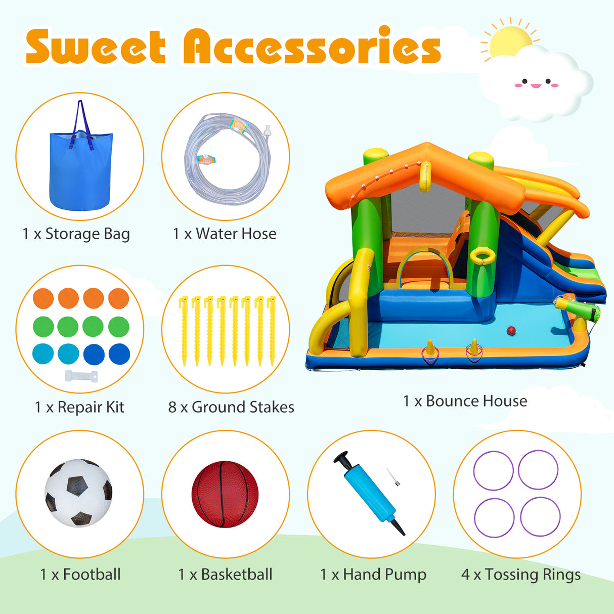 8-in-1 Inflatable Bounce House Water Park without Blower