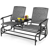 2-Person Rocking Loveseat with Mesh Fabric and Tempered Glass Table