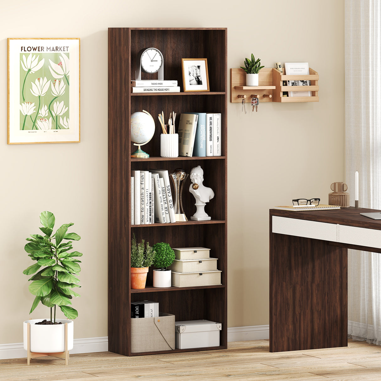 5-Shelf Storage Bookcase Modern Multi-Functional Display Cabinet Furniture