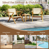 Outdoor and Indoor Teak Wood Patio Chair wuth Webbing Seat and Backrest-Natural
