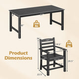 7 Pieces Outdoor Dining Table Set for 6 People 67" HDPE Patio Rectangle Table and 6 Armchairs-Black
