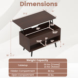 31.5 Inch Lift Top Coffee Table with Hidden Compartment and 2 Storage Shelves
