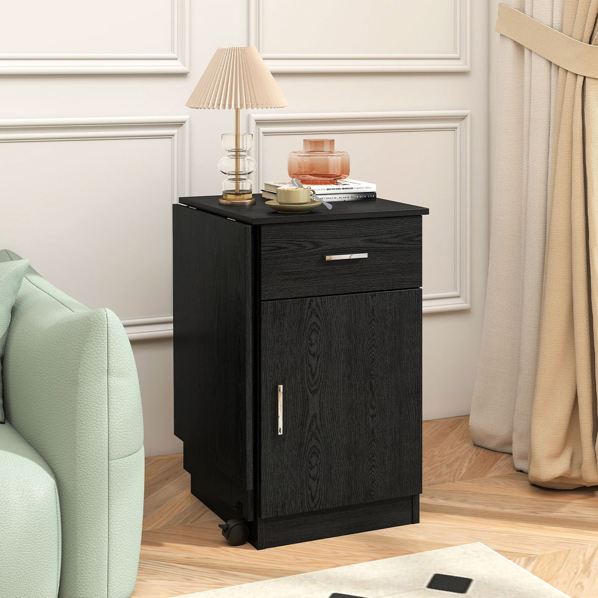 Folding Computer Desk with Drawer Mobile Home Office Desk with Cabinet