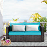 2PCS Patio Rattan Sectional Conversation Sofa Set