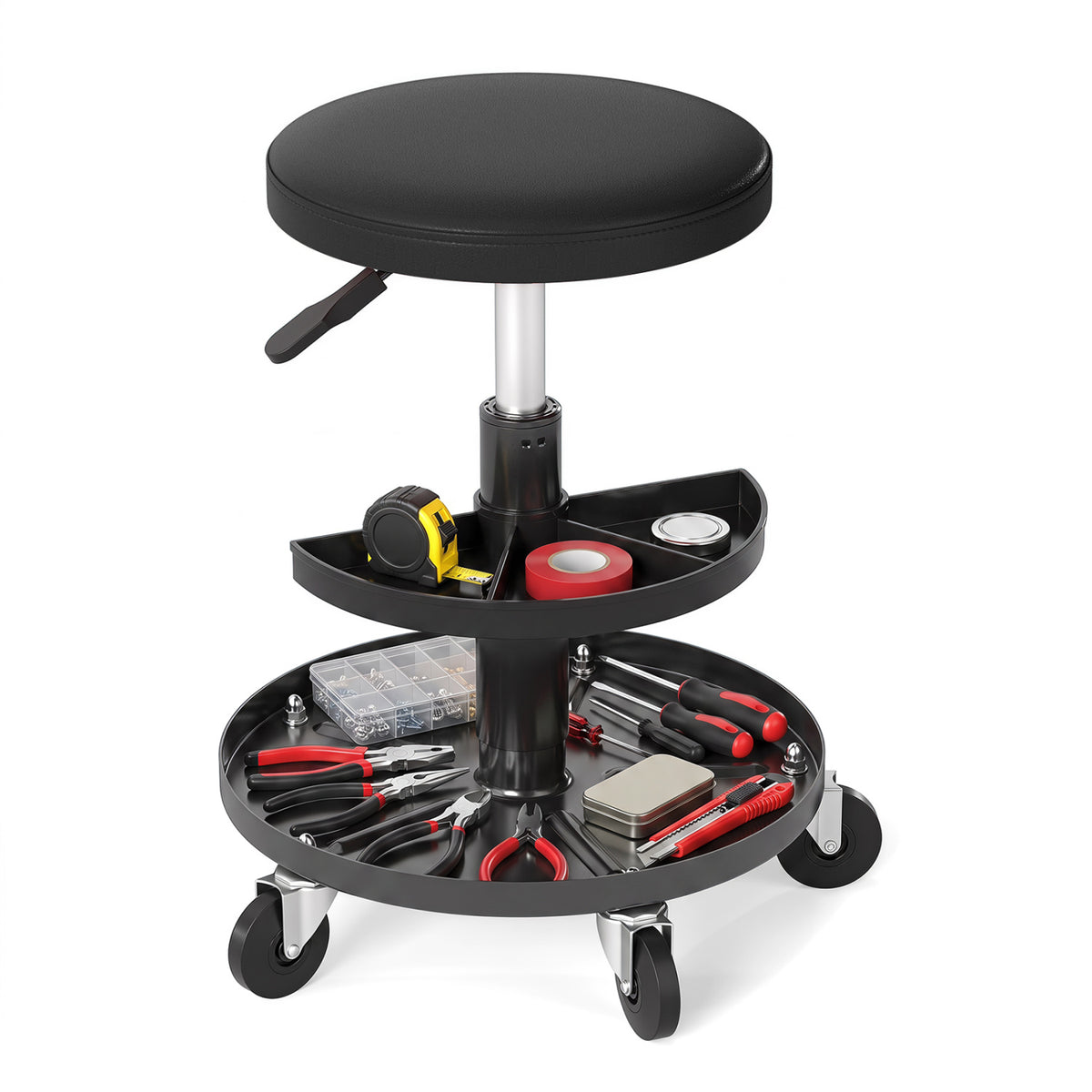 16.5"-22" Adjustable Height Seat Rolling Mechanic Stool with Wheels
