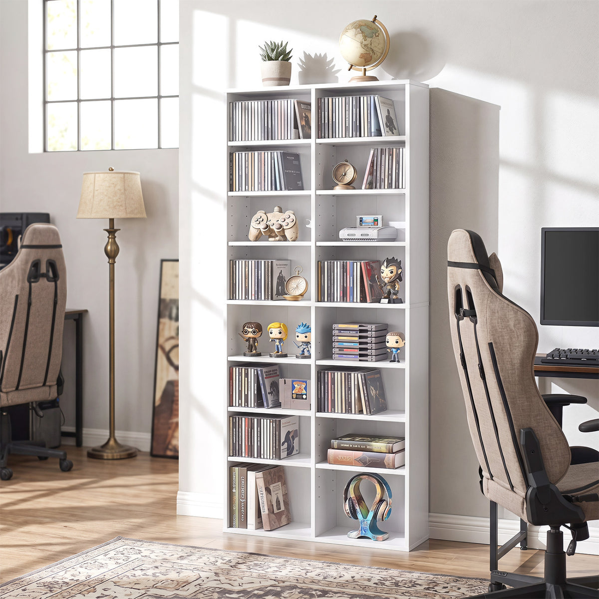 16 Compartment CD Storage Unit 54" Freestanding Open Display Shelf with 12 Removable Shelves
