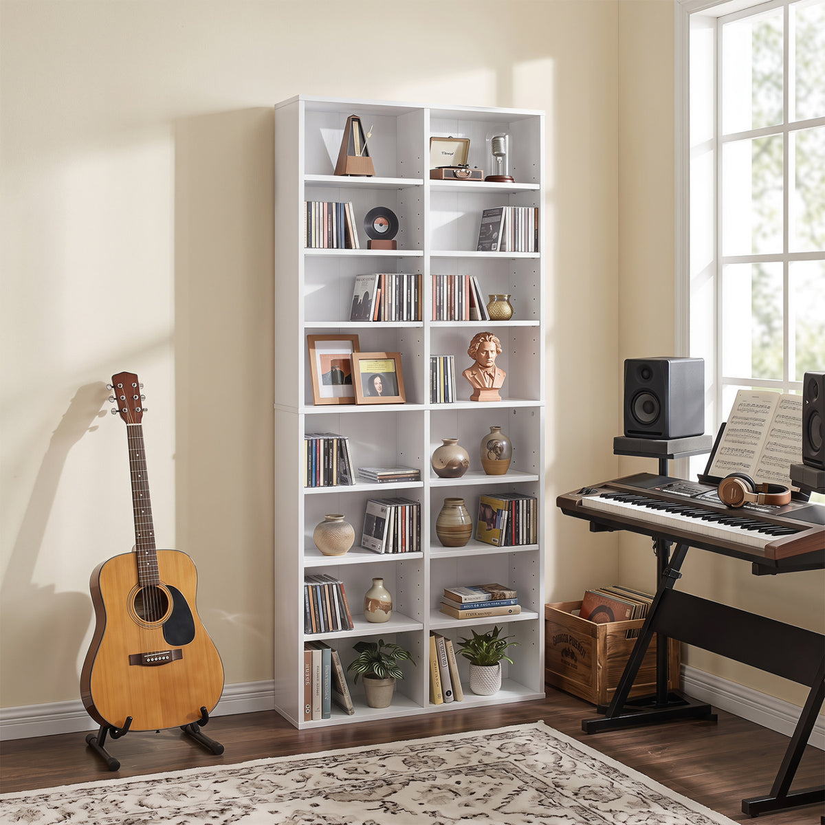 16 Compartment CD Storage Unit 54" Freestanding Open Display Shelf with 12 Removable Shelves