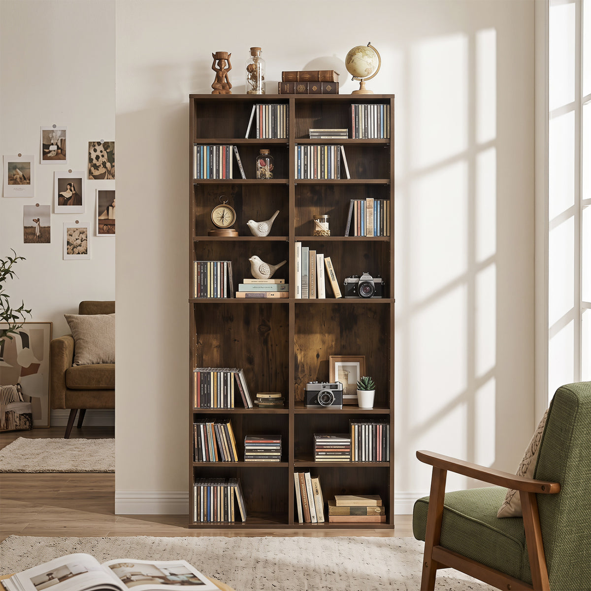 16 Compartment CD Storage Unit 54" Freestanding Open Display Shelf with 12 Removable Shelves