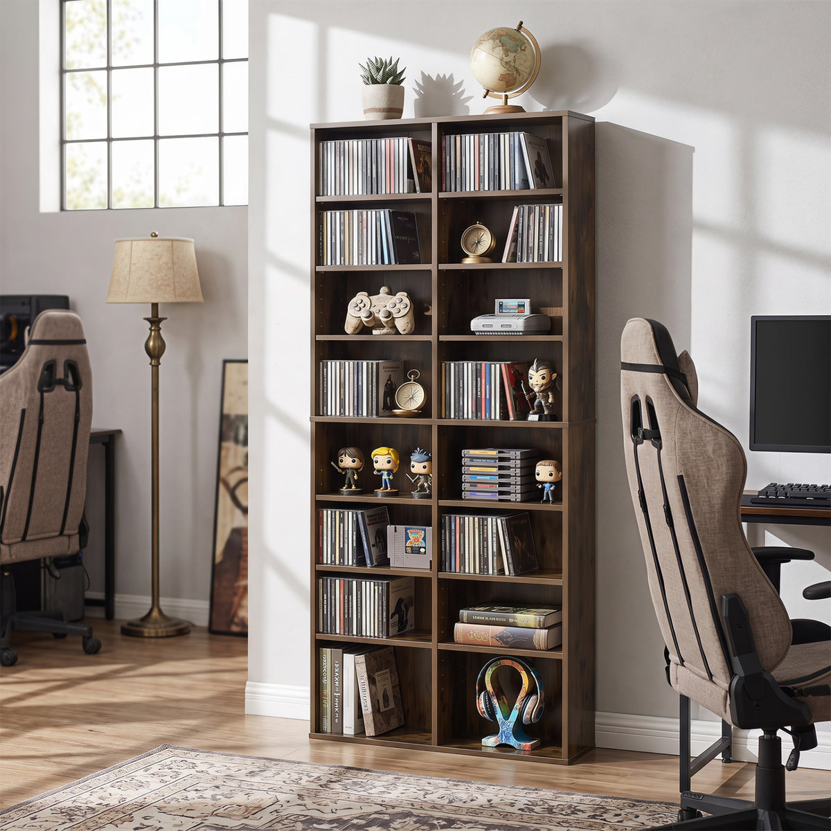 16 Compartment CD Storage Unit 54" Freestanding Open Display Shelf with 12 Removable Shelves