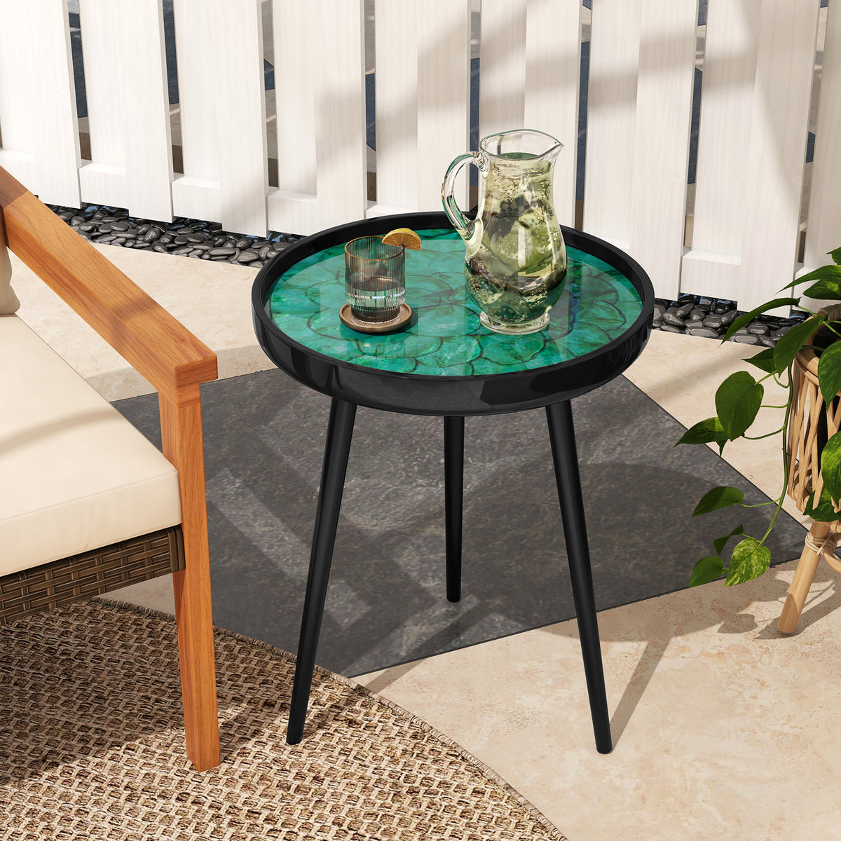 Mid-century Modern Coffee End Table with Sea Shell Decoration