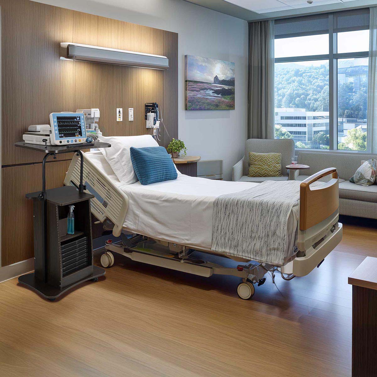 Yescom Height-Adjustable Rolling Laptop Cart with Storage