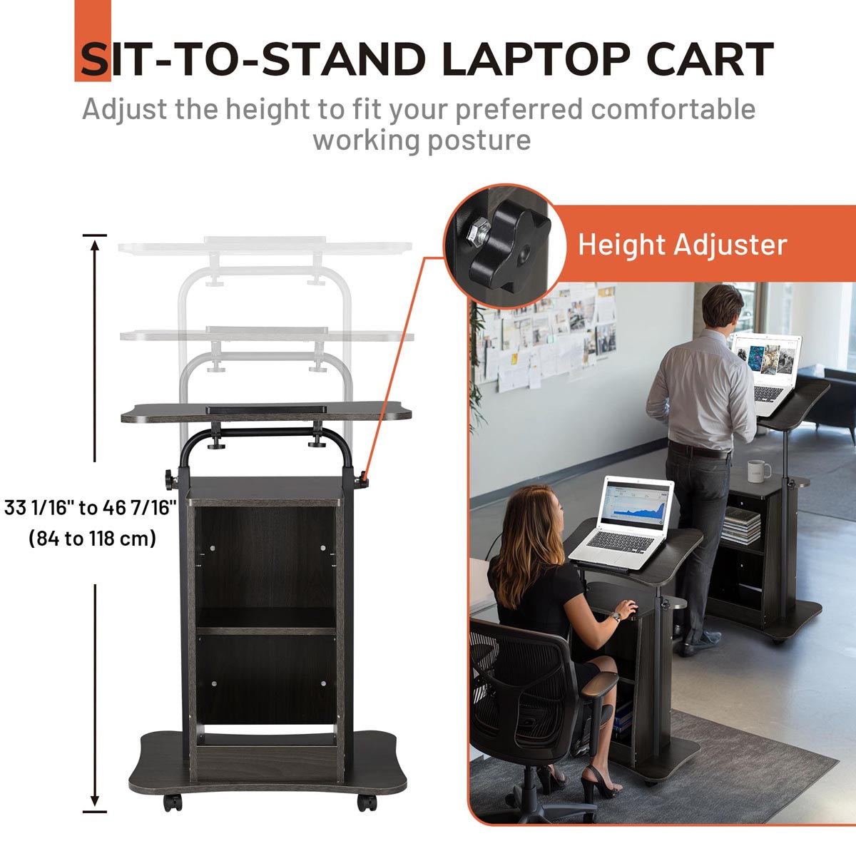 Yescom Height-Adjustable Rolling Laptop Cart with Storage