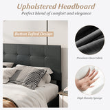 Queen Size Upholstered Bed Frame Linen Platform Bed-Dark Gray