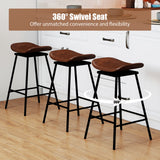 Set of 2 Swivel Barstools Faux Leather Upholstered Backless with Footrest