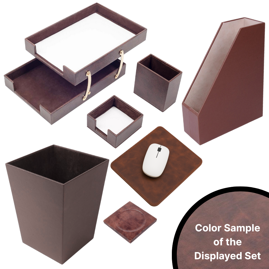 MOOG Leather Desk Set – 7-Piece Organizer-Black