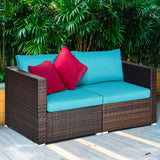 2PCS Patio Rattan Sectional Conversation Sofa Set