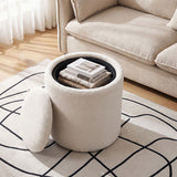 17 Inches Round Storage Ottoman with Flipping Lid-Beige