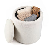 17 Inches Round Storage Ottoman with Flipping Lid-Beige
