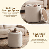 17 Inches Round Storage Ottoman with Flipping Lid-Beige