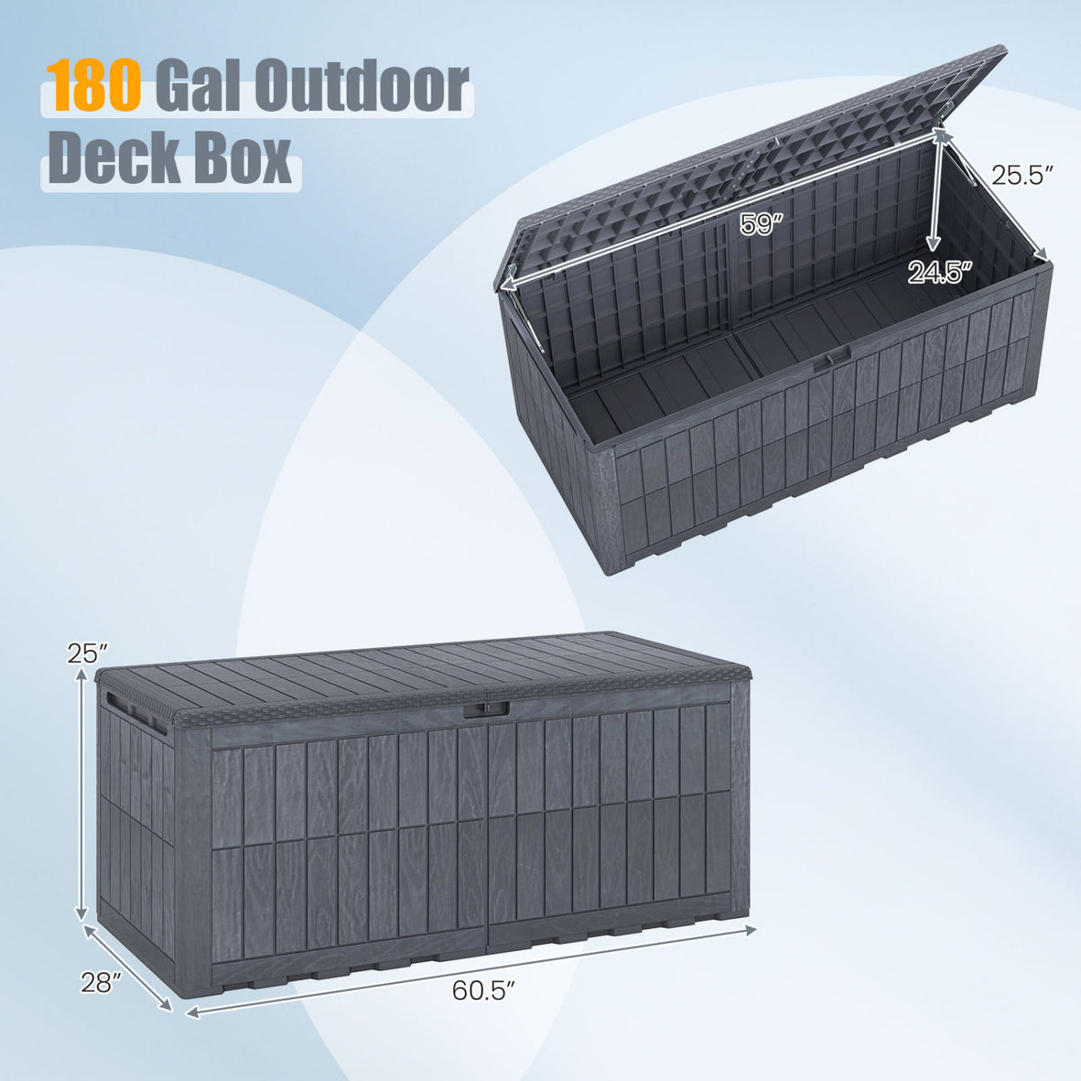 Outdoor Deck Box All-Weather Lockable Storage Bin with Lid and Handles