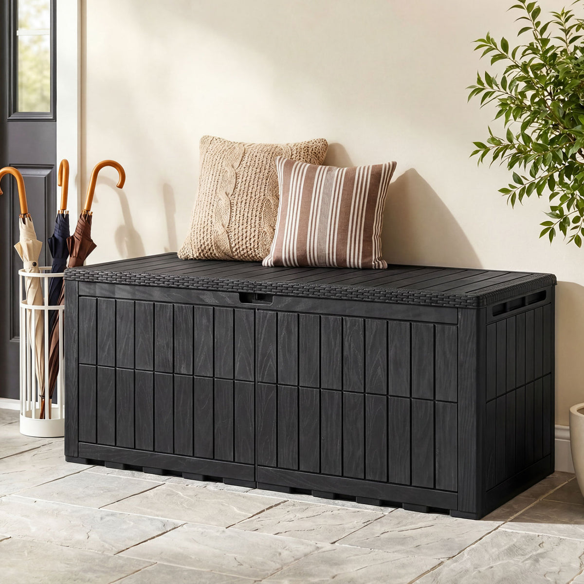 Outdoor Deck Box All-Weather Lockable Storage Bin with Lid and Handles