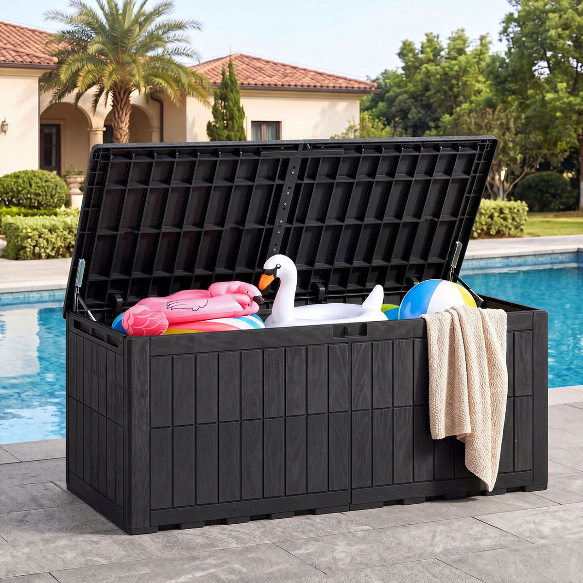 Outdoor Deck Box All-Weather Lockable Storage Bin with Lid and Handles