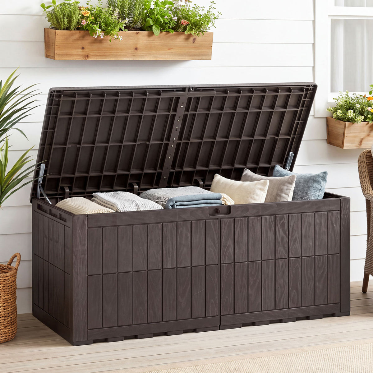 Outdoor Deck Box All-Weather Lockable Storage Bin with Lid and Handles
