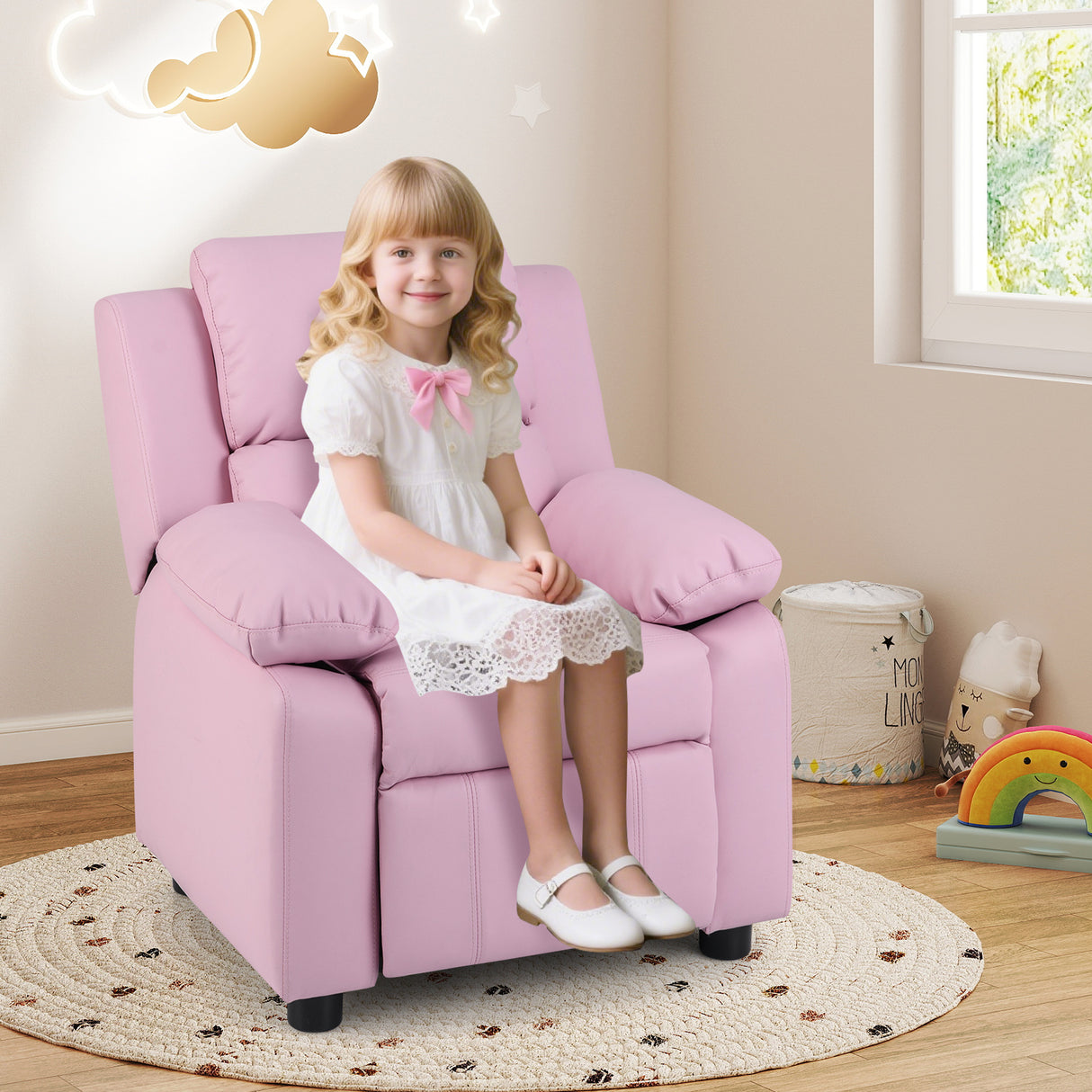 Deluxe Kids Armchair Recliner Headrest Sofa w/ Storage Arms