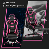 Massage Gaming Chair with Footrest-Pink