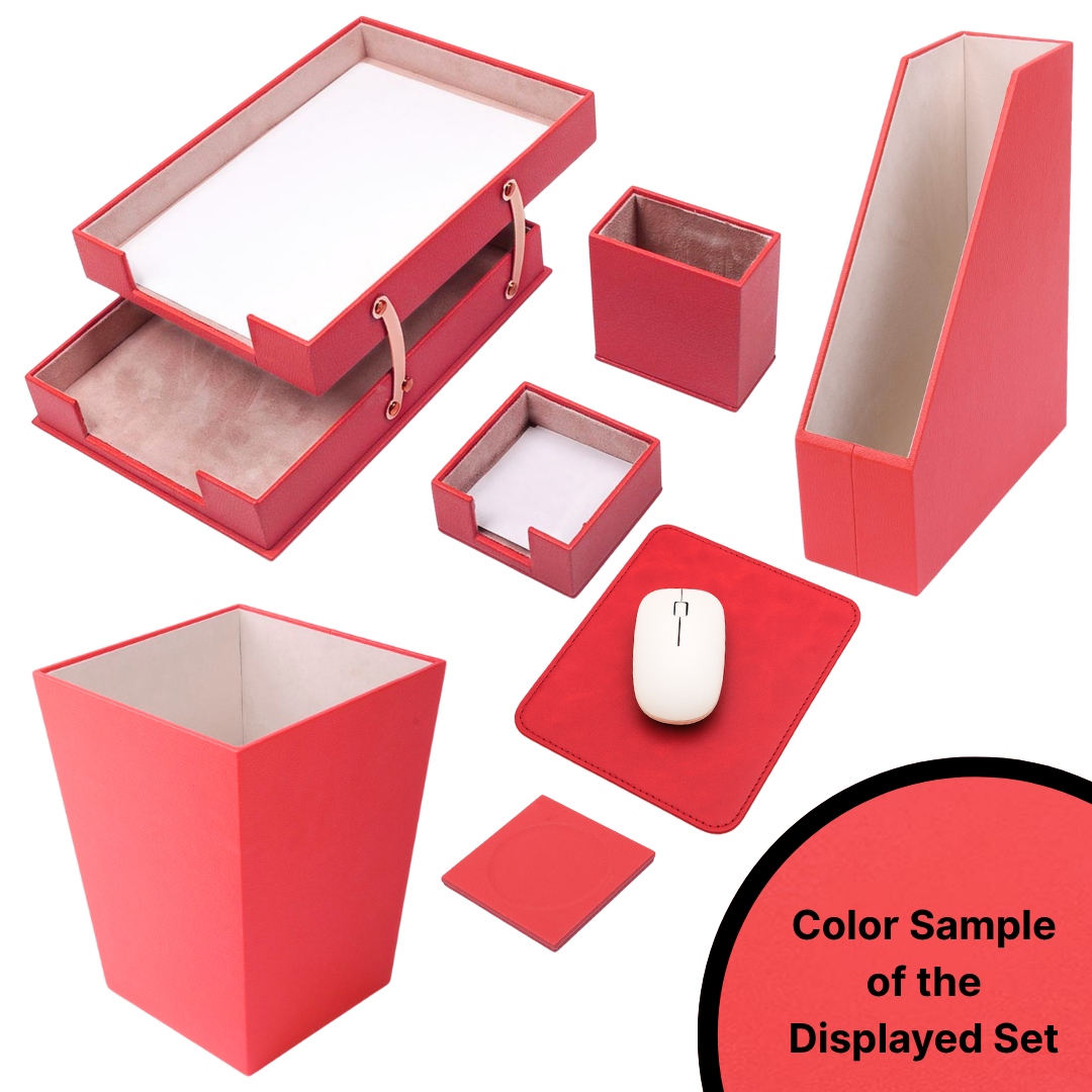 MOOG Leather Desk Set – 7-Piece Organizer-White