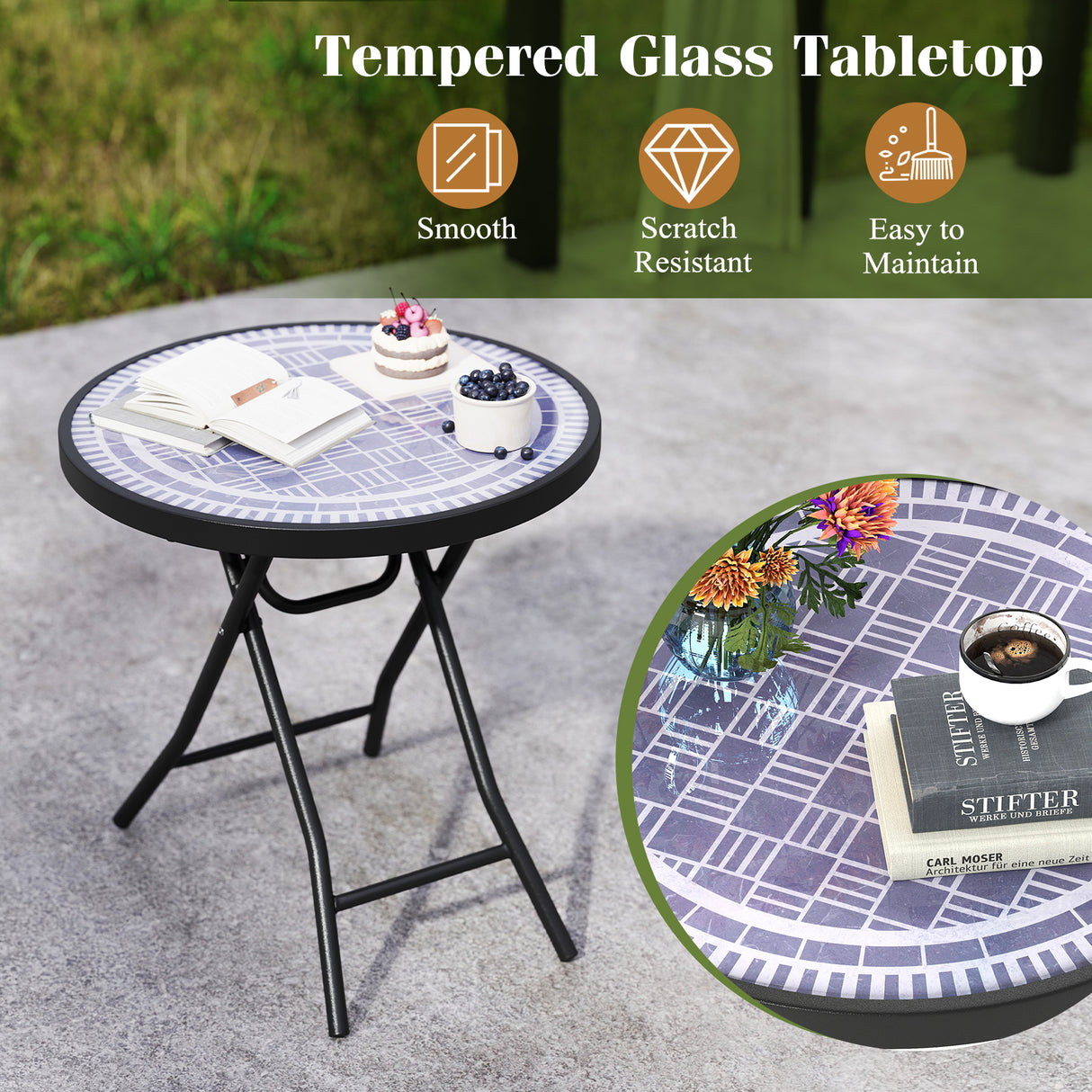18 Inch Folding Side Table Patio Round Compact Coffee Table