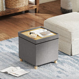 18 Inches Ottoman with Storage and Rubber Wood Legs-Gray