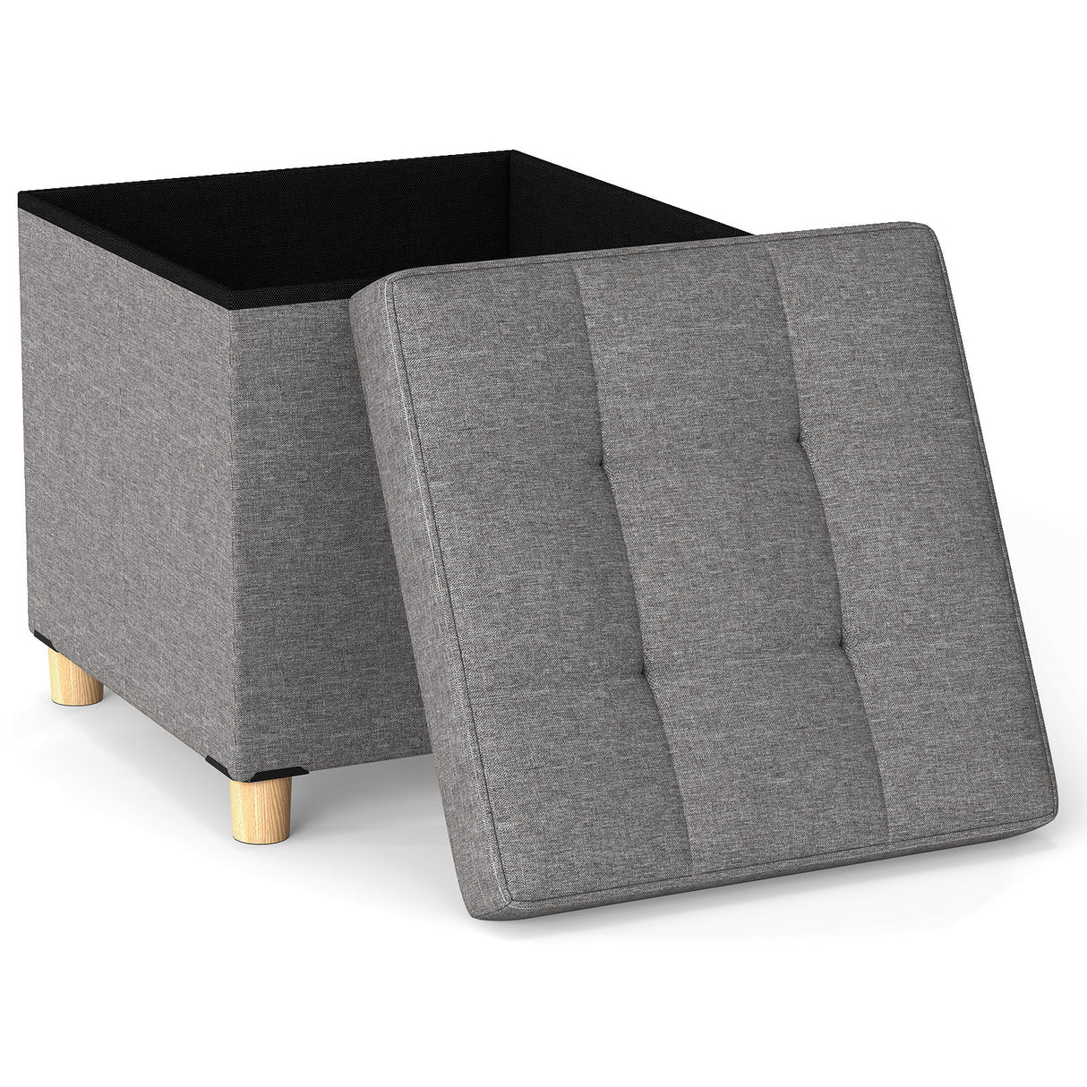 18 Inches Ottoman with Storage and Rubber Wood Legs-Gray