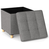 18 Inches Ottoman with Storage and Rubber Wood Legs-Gray