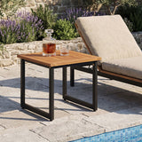 Square Acacia Wood Patio Side Table Outdoor End Table with Slatted Top-Set of 2