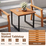 Square Acacia Wood Patio Side Table Outdoor End Table with Slatted Top-Set of 2