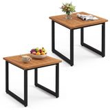 Square Acacia Wood Patio Side Table Outdoor End Table with Slatted Top-Set of 2