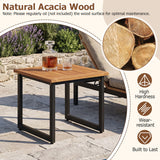 Square Acacia Wood Patio Side Table Outdoor End Table with Slatted Top-Set of 2