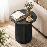 18" Round Fluted Side Table with Pedestal Drum Design and Non-Slip Foot Pads for Small Spaces